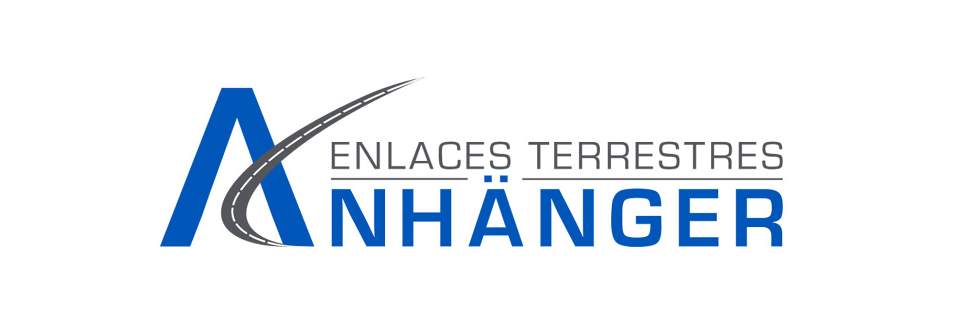 Anhanger-Portafolio-Logotipo Logotipo de la empresa "Enlaces Terrestres Anhänger" en azul, con una letra "A" estilizada que incluye un diseño de carretera.